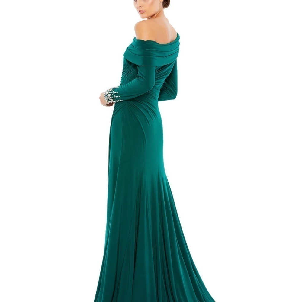 Mac Duggal 12231 NWT BEADED CUFF DROP SHOULDER FAUX WRAP GOWN - Picture 3 of 16